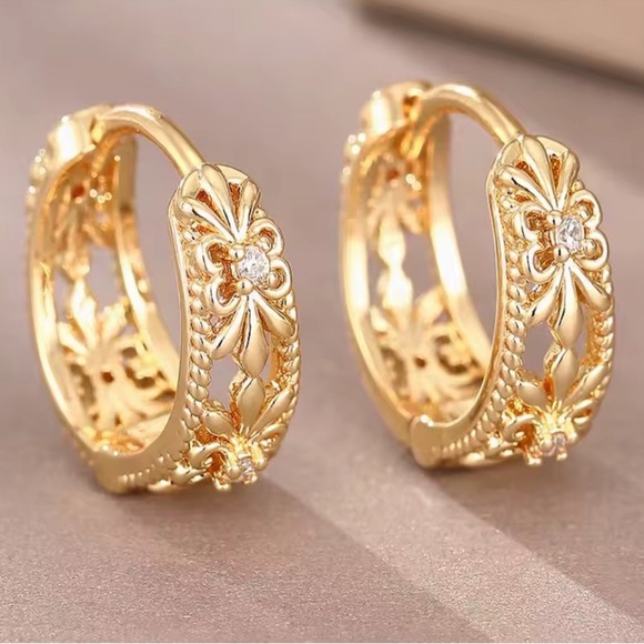 Anthropologie Gold Floral Hoop Earrings - Picture 5 of 5